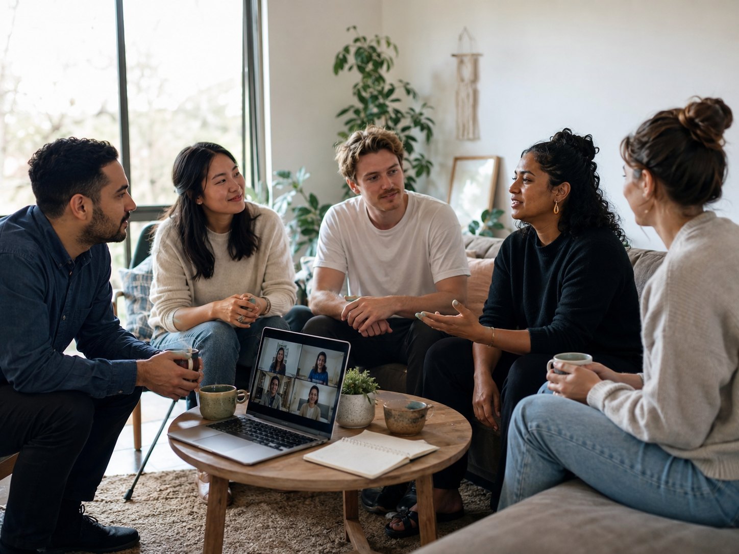 People joining a warm, friendly Alpha Online video conversation from home